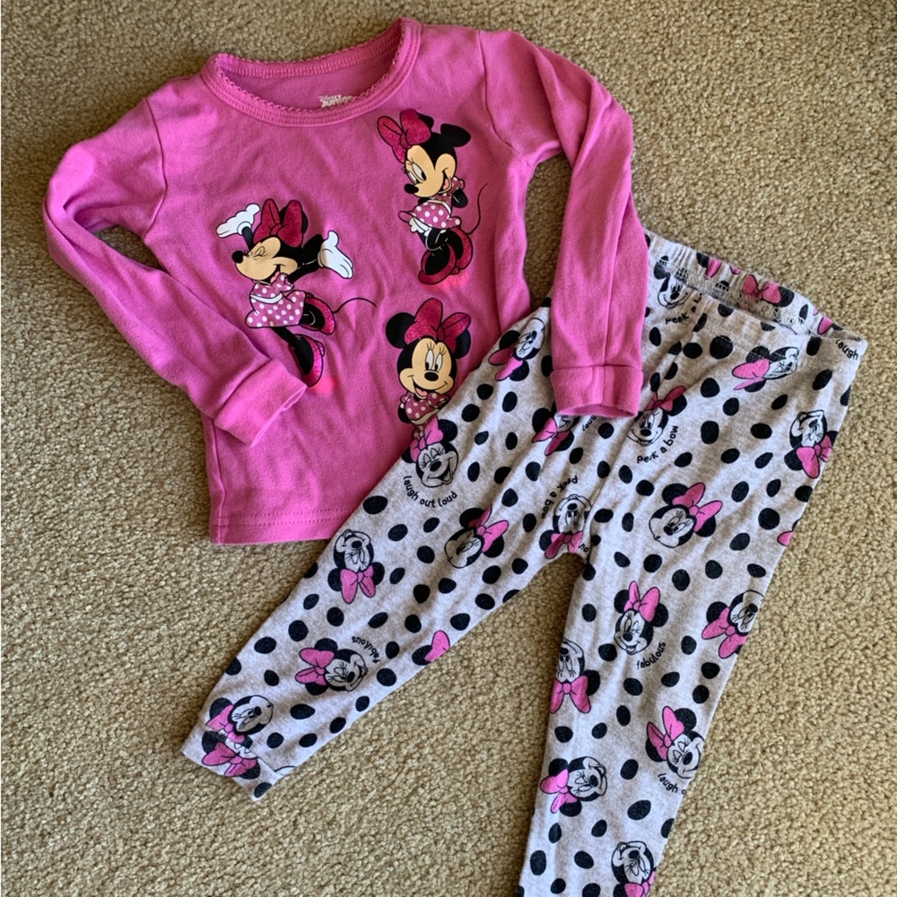 2T Minnie Mouse Pink+Grey Pajama Set